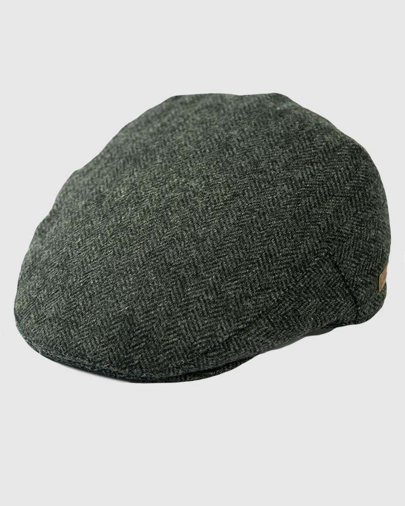 Herringbone Wool Tweed Flat Cap - Grey Mix