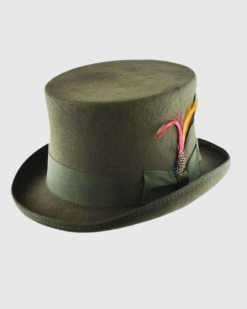 Olive Green Handmade Top Hat- Wool Felt