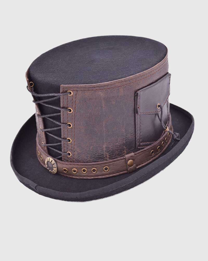 Steampunk Victorian Top Hat -with Leather Strapped